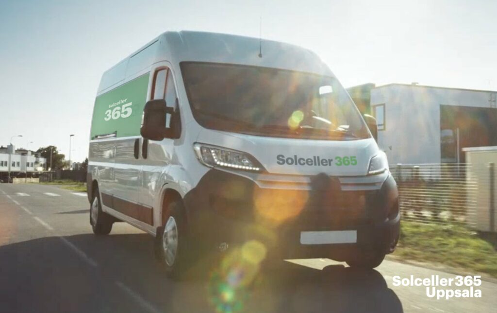 Skåpbil från solceller 365 på väg i villa områder i Sverige