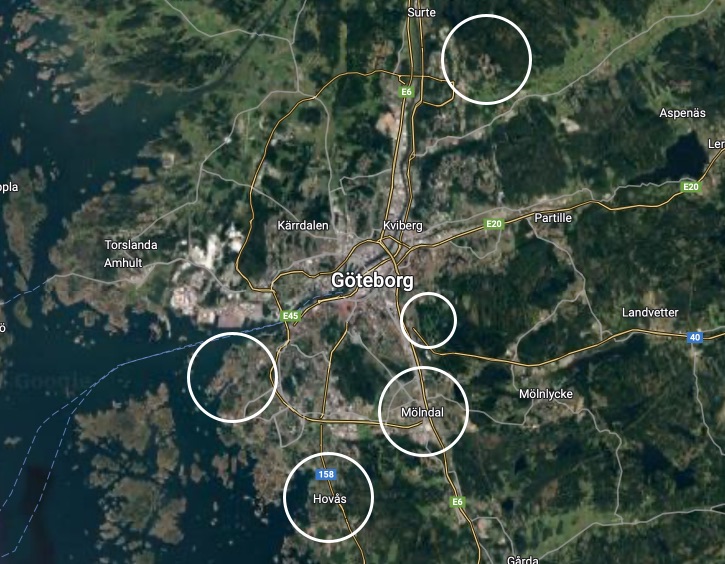 Karta som visar områden i Göteborg med hög efterfrågan på solceller